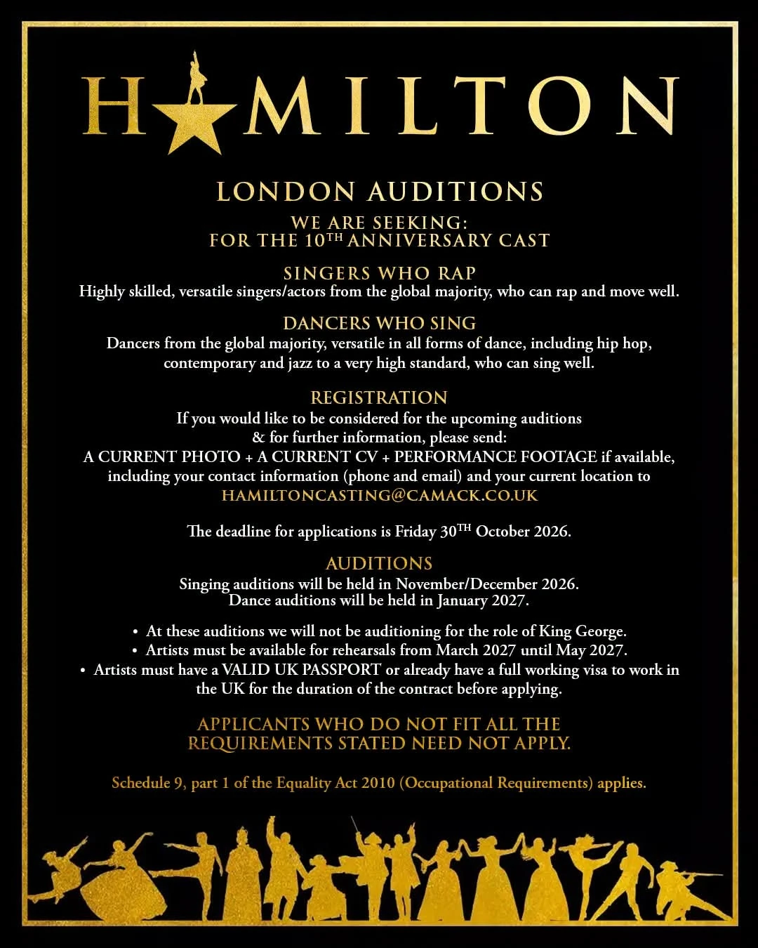 Hamilton London Auditions – 10th Anniversary Cast main artwork
