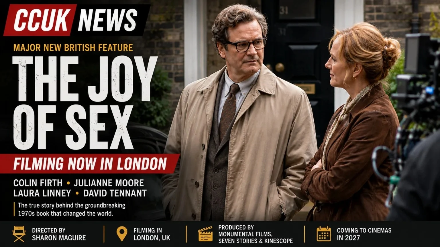 Colin Firth, Julianne Moore, Laura Linney and David Tennant Filming The Joy of Sex in London